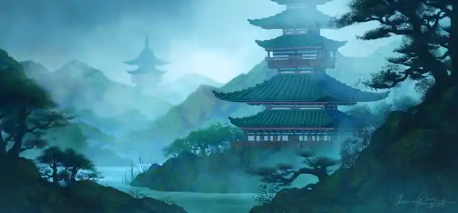 中国风场景气氛图古风山水建筑武侠仙侠cg原画游戏美术素材板绘绘画