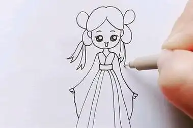 儿童简笔画古风小女孩