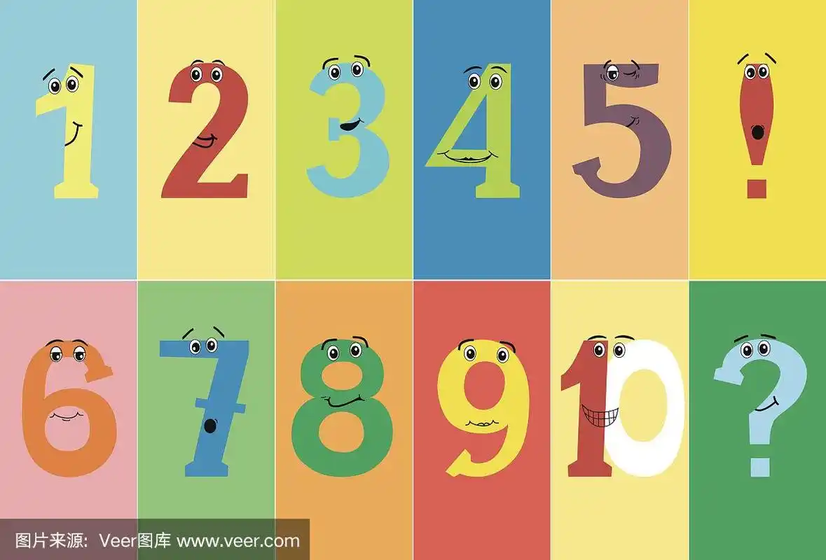 从一到十的彩色滑稽数字,还有眼睛