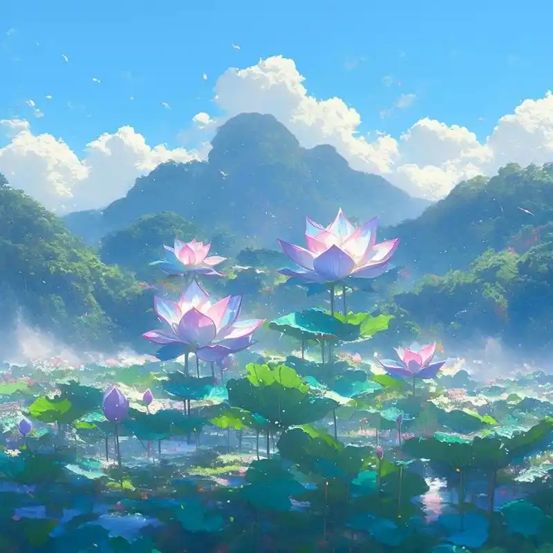 能量头像丨莲花出水 远山相靠