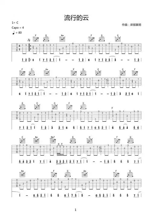 流行的云吉他谱岸部眞明听觉的盛宴