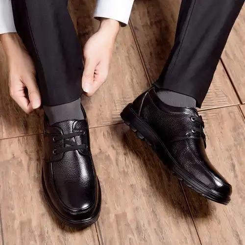 爸爸皮鞋男真皮春秋季中年人休闲商务正装软底透气40 50岁中老年 - 中