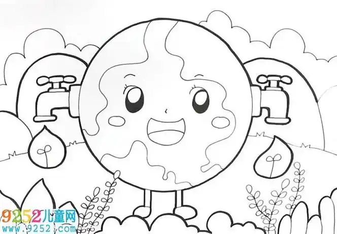 学生节约用水儿童画简单模板以节约用手为主题绘画作品节约用水手抄报