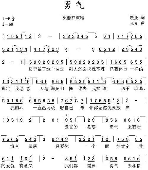 求 梁静茹的 "勇气" 钢琴简谱!