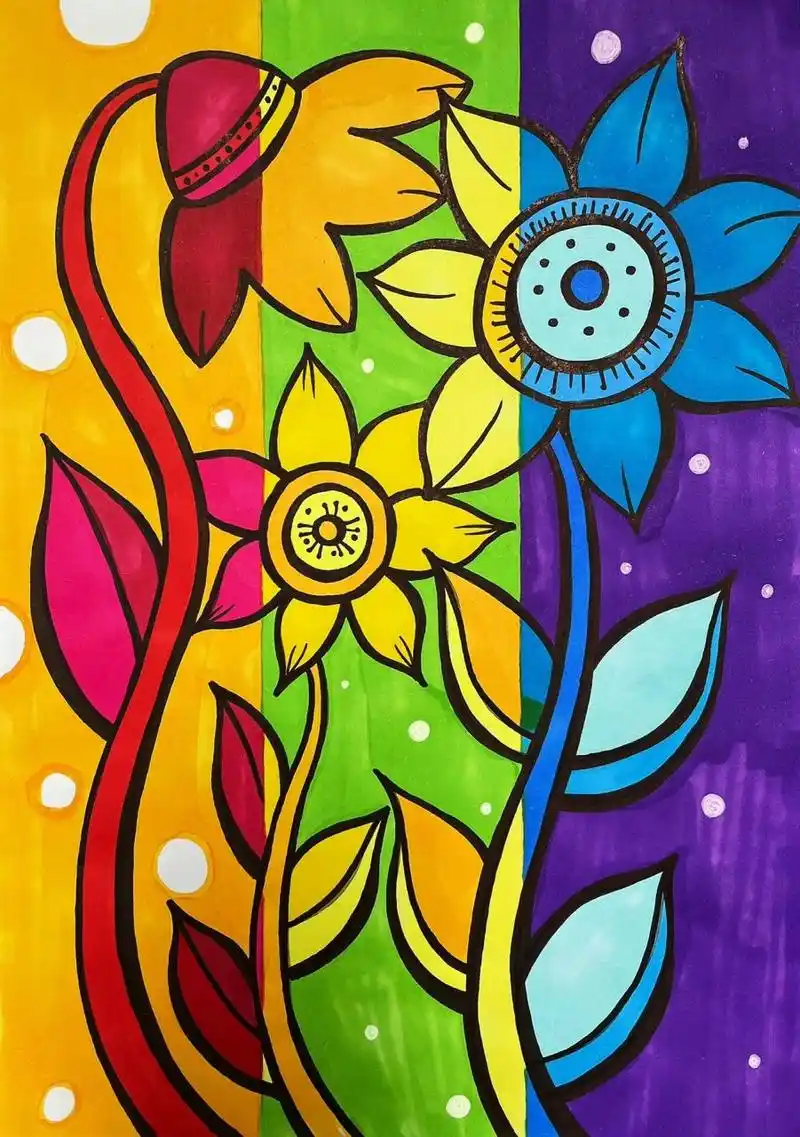 人美版五年级下册《色彩的纯度》 示范～ 简单的造型,主要体现色彩的