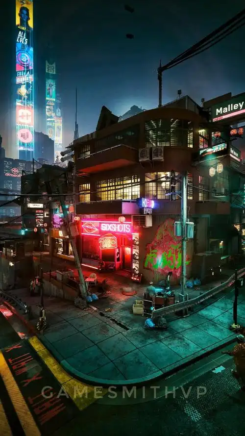 早上好,夜之城!    #赛博朋克2077#街景摄影(x:gamesmithvp)