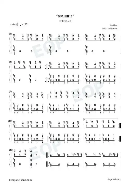 ngaahh-undertale-传说之下双手简谱预览1-钢琴谱文件(五线谱,双手