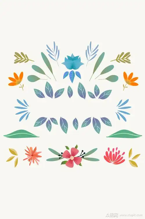 彩色花卉元素收集平面设计矢量素材