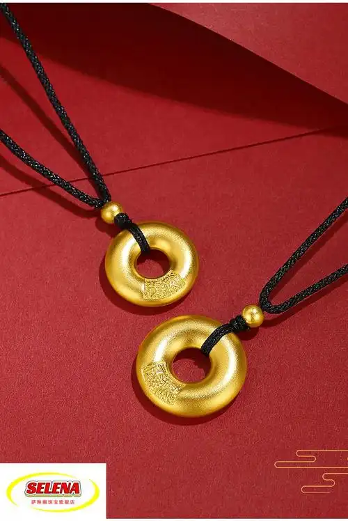 老凤凰古法黄金平安扣吊坠厚壁素圈足金999转运女珠男士足金圆牌挂坠