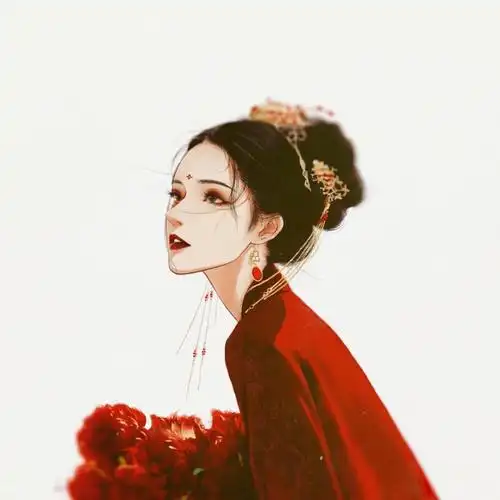 手绘古装红妆嫁衣女生头像图片