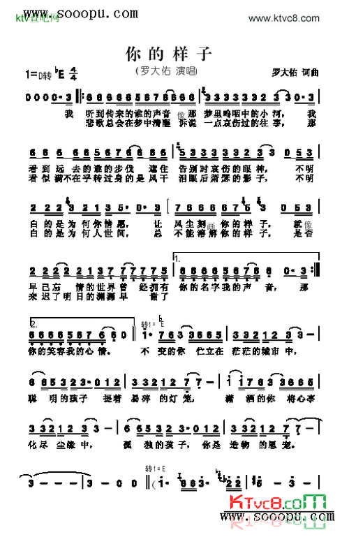 你的样子歌曲类简谱简谱-罗大佑演唱