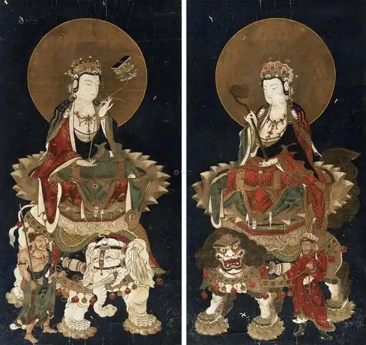 文殊菩萨 普贤菩萨画像-汲古尚珍——古代书画作品专场-雅昌拍卖