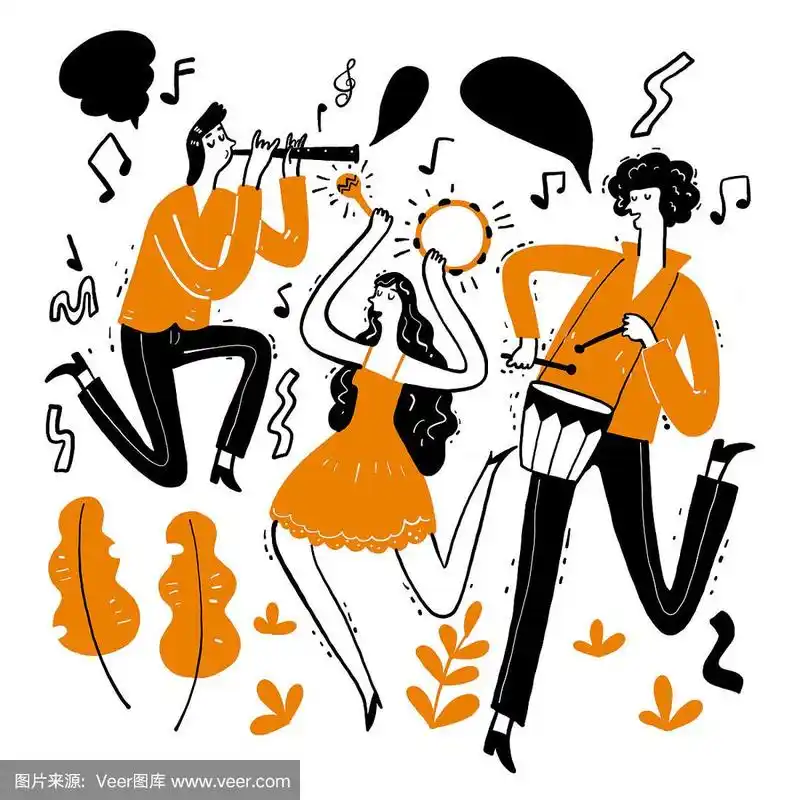 手绘音乐家演奏的音乐.