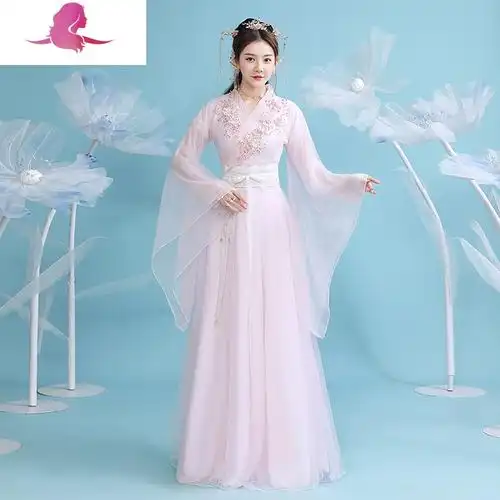 艳如飞原创古装汉服女中国风仙气超仙仙女飘逸古风学生连衣裙演出表演