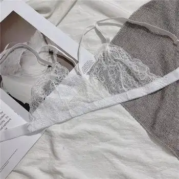 卉仁 性感白色文胸蕾丝内衣绑带诱人单排扣奶罩无钢圈舒适少女h 白色