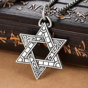 925纯银六芒星银项链女ins简约银吊坠小众锁骨链男士气质潮饰品