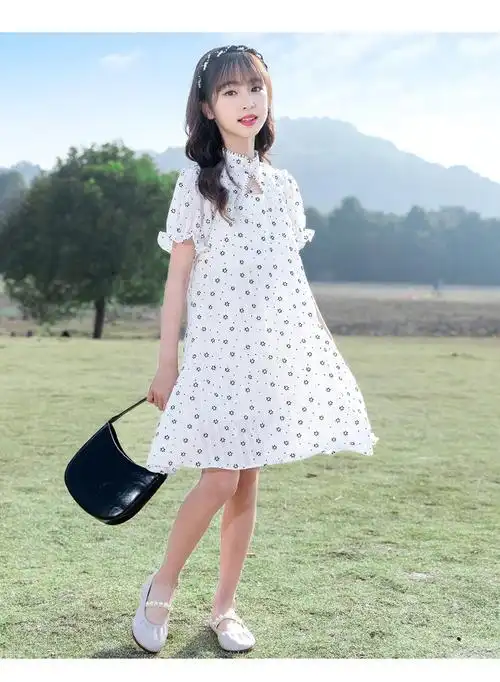 14岁小女孩夏天穿的圆点公主裙儿童夏装新款时尚可爱甜美中大童休闲