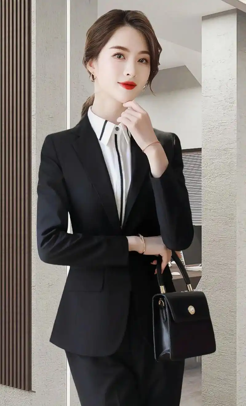姐妹们,黑色西装外套女春秋时尚女神范新款小西装正装女士职业西 - 抖