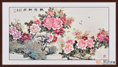 石开六尺横幅写意花鸟画牡丹图《艳冠群芳》