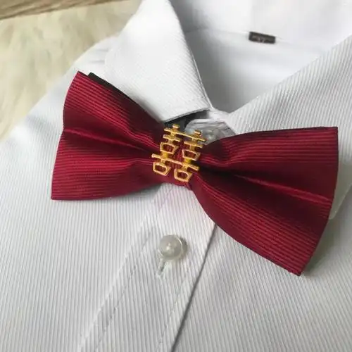 karond新品伴郎领结结婚领结新郎伴郎婚礼纯色男士西装蝴蝶结金属双喜