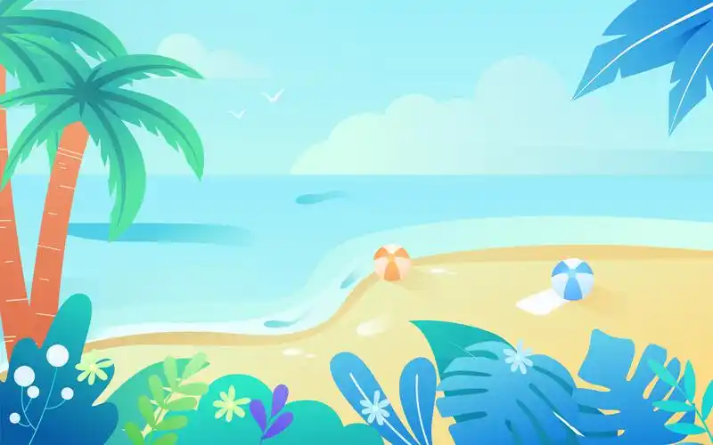 卡通风景夏季出游夏天海边度假旅游矢量插画