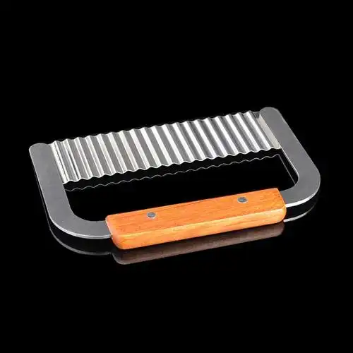 焙斯特 9048 多功能不锈钢木柄波纹刀 木柄波纹刀