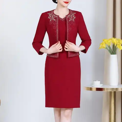 高端喜婆婆婚宴装洋气婚礼妈妈礼服小个子两件套连衣裙中年套装裙