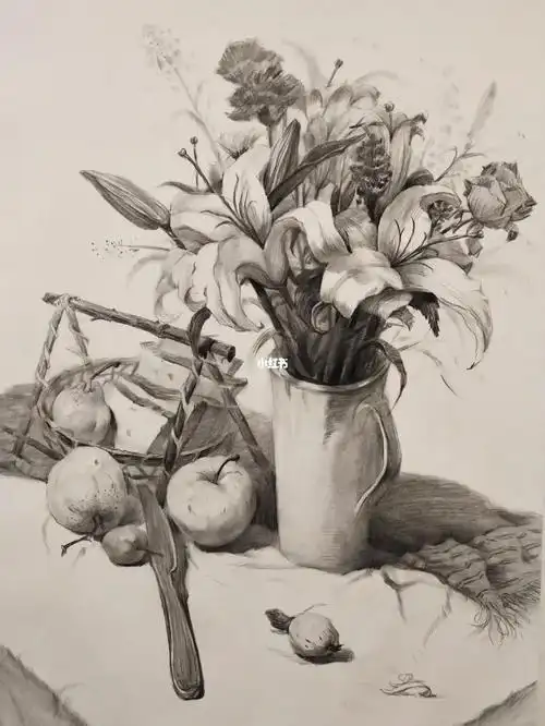 素描静物花卉