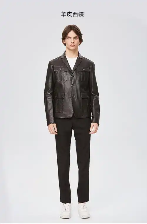 gucci/古驰 古驰黑色休闲羊皮西装男士皮衣354208