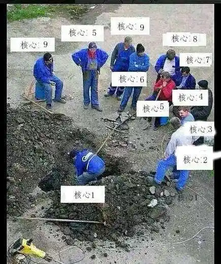 联发科x20cpu一核有难九核围观的搞笑的一张图,一个人在地底下干活