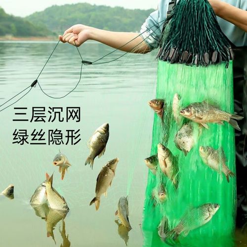 麦桑荷 渔网粘鱼网柔软绿丝网三层沉网加重鱼网挂鱼网捕鱼网抓鱼网