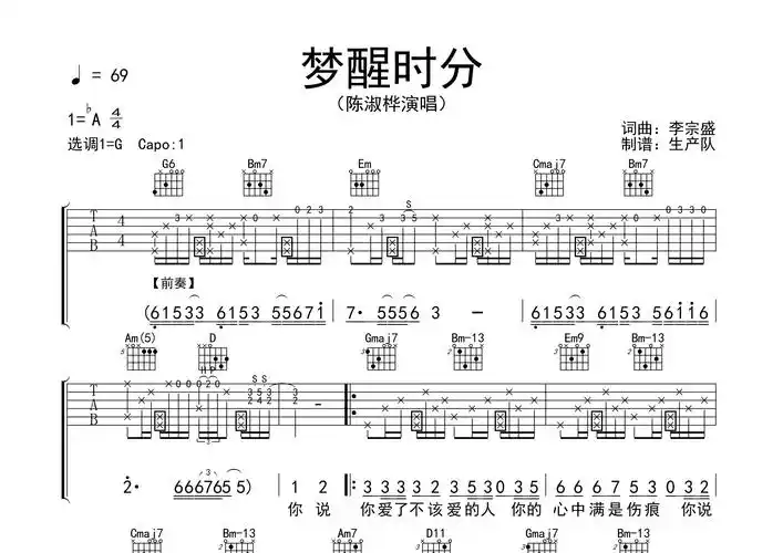 梦醒时分(精编完美版) 【致敬经典】吉他谱(图片谱,弹唱,原版,前奏)