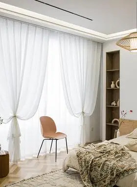 防刮透光不透人卧室幻影纱窗帘纱帘