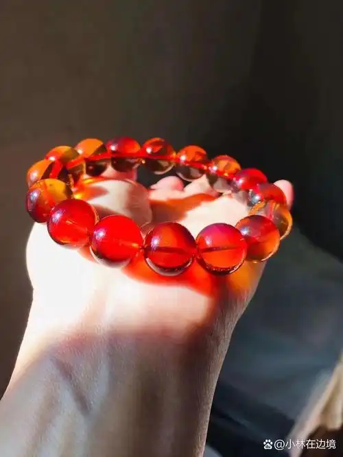 精品玻璃种缅甸琥珀血珀手串1条,种水通透,颜色靓丽,规格13 #天然缅甸