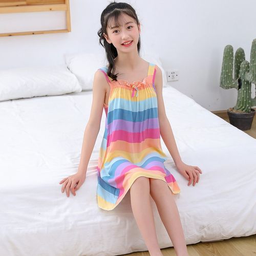 雅薇莎(yaweisha)女童睡裙夏季儿童吊带公主裙绵绸女孩居家服中大童3