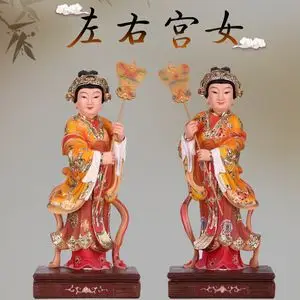 左右宫女神像王母侍女拿扇宫女像七彩敦煌树脂家用供奉佛像摆件