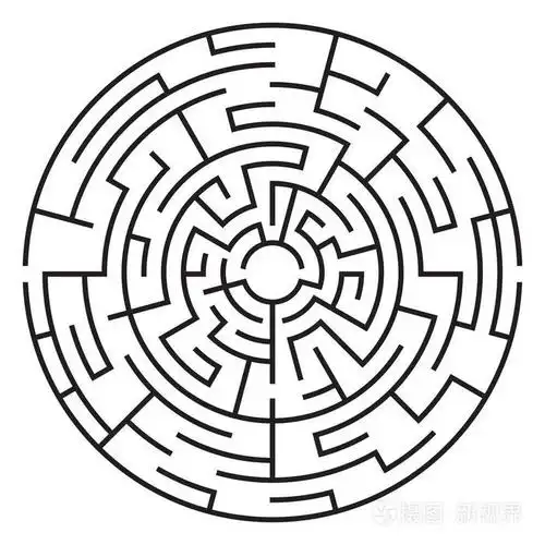 在白色背景上隔离的圆形迷宫.中等复杂程度