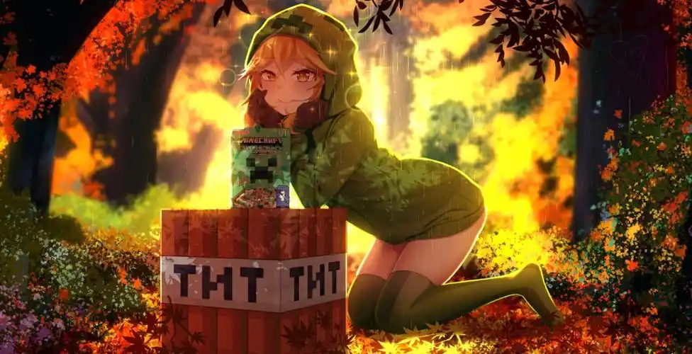 是一款《我的世界》的同人动态壁纸,娘化了怪物creeper的绘画,喜欢这