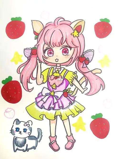 马克笔  #卡通画  #儿童画  #q版人物  #动漫手绘  #动漫女生  #眠滗