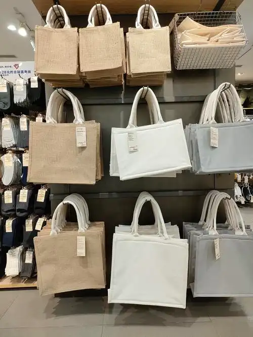 muji无印良品麻布袋手拎提布包女单肩手绘收纳购物黄麻袋diy正品