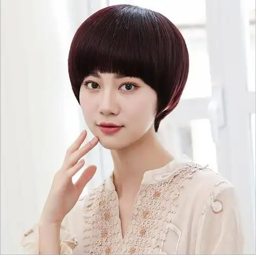 头短全真发女蘑菇短发假发头套帅气蓬松刘海整顶假发