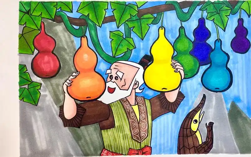 赤橙黄绿青蓝紫,七个葫芦兄弟在慢慢长大,老爷爷高兴不已,但是穿山甲