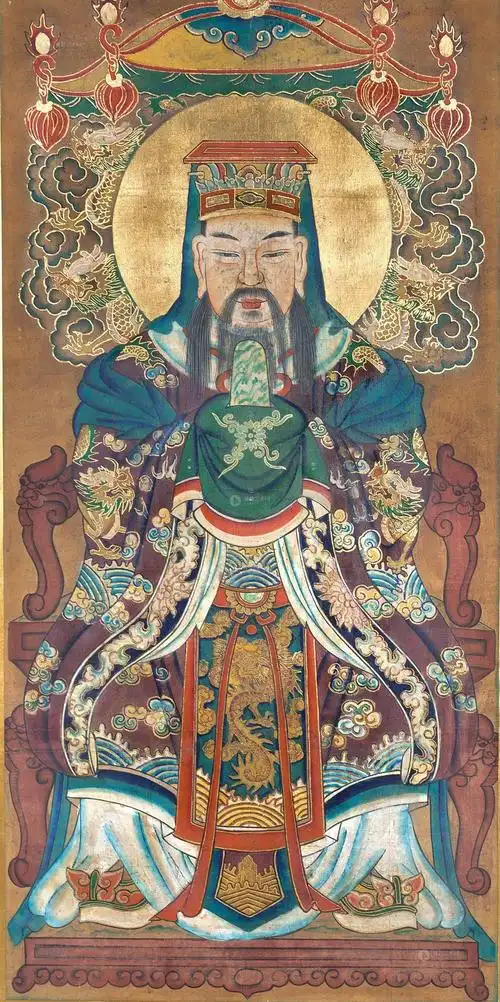 0043清玉皇大帝像镜框纸本