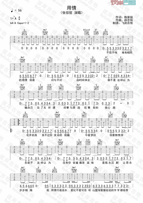 用情吉他谱 张信哲-彼岸吉他 - 一站式吉他爱好者服务平台