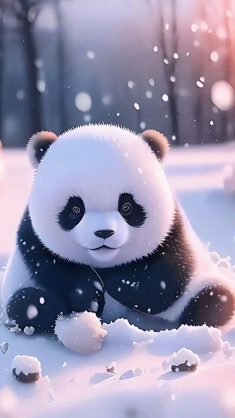 雪地上玩雪的小熊猫,圆乎乎的小脑袋,认真玩的样子超可爱#熊猫 - 抖音