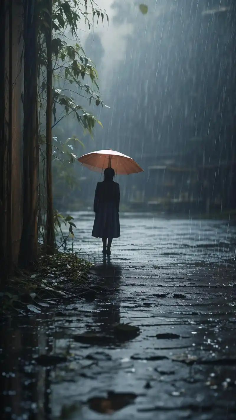 孤独雨中人9715壁纸来喽～ 一个人静静地站在雨中,雨水淋湿了衣裳