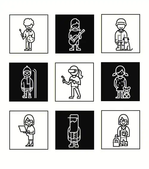 黑白创意素材极简线条职业人物插画