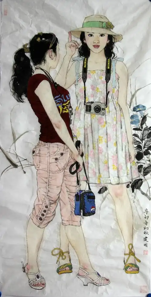 桑建国都市少女写意人物欣赏