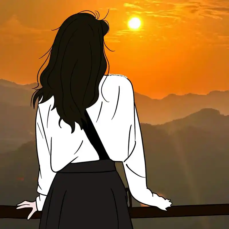 插画头像|看日落背影女生头92