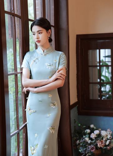 高端醋酸丝缎旗袍妈妈夏装2021年新款复古中国旗袍